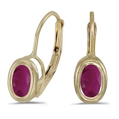 Bezel-Set Oval Ruby Lever-Back Earrings 14k Yellow Gold