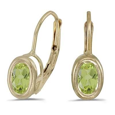 Bezel-Set Oval Peridot Lever-Back Earrings 14k Yellow Gold