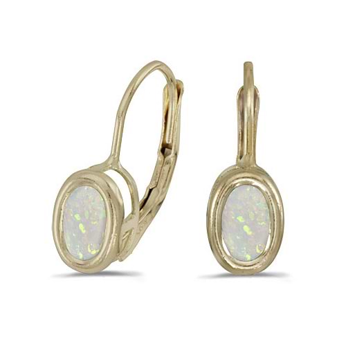 Bezel-Set Oval Opal Lever-Back Earrings 14k Yellow Gold