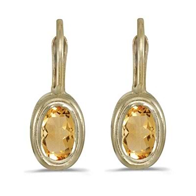 Bezel-Set Oval Citrine Lever-Back Earrings 14k Yellow Gold