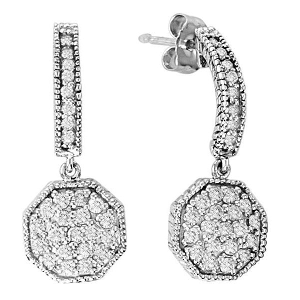 Octagon Shaped Diamond Drop Earrings 14K White Gold (0.66ct)