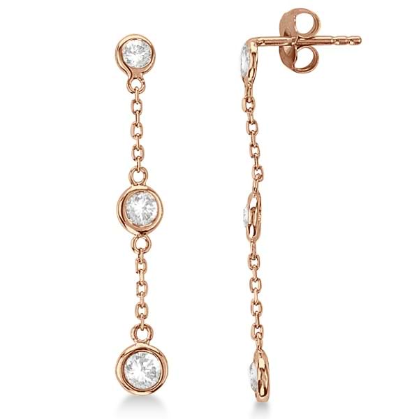 Diamond Drop Earrings Bezel-Set Dangles 14k Rose Gold (0.25ct)