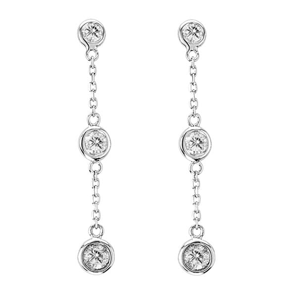 Diamond Drop Earrings Bezel-Set Dangles 14k White Gold (0.33ct)