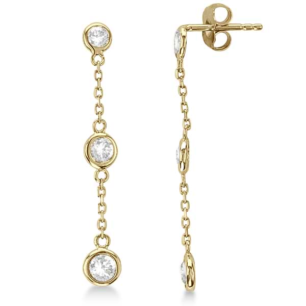 Diamond Drop Earrings Bezel-Set Dangles 14k Yellow Gold (1.00ct)