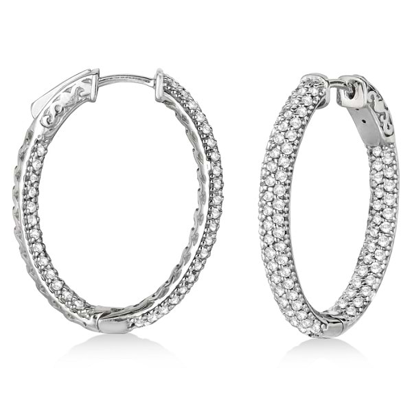 Pave-Set Inside-Outside Diamond Hoop Earrings 14k White Gold (2.75ct)