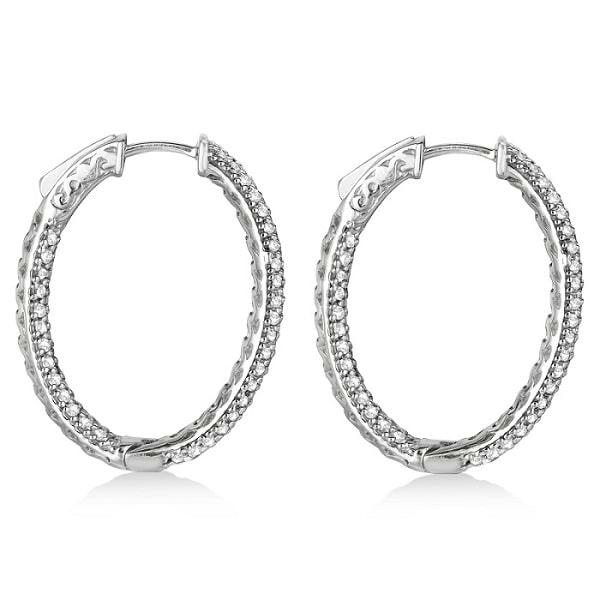 Pave-Set Inside-Outside Diamond Hoop Earrings 14k White Gold (2.75ct)