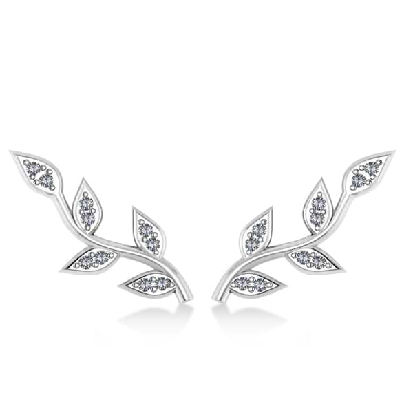 Vine Leaf Ear Cuffs Diamond Accented 14k White Gold (0.20ct)