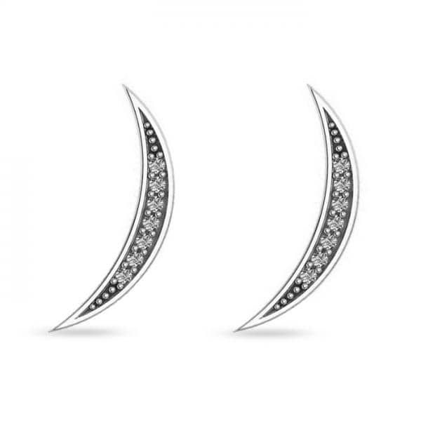 Crescent Moon Ear Cuffs Diamond Accented 14K White Gold (0.14ct)