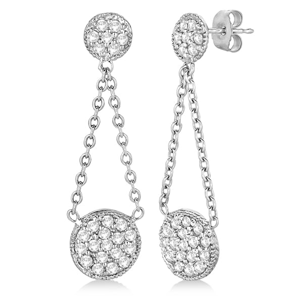 Double Circle Diamond Dangling Drop Earrings 14K White Gold (1.01ct)