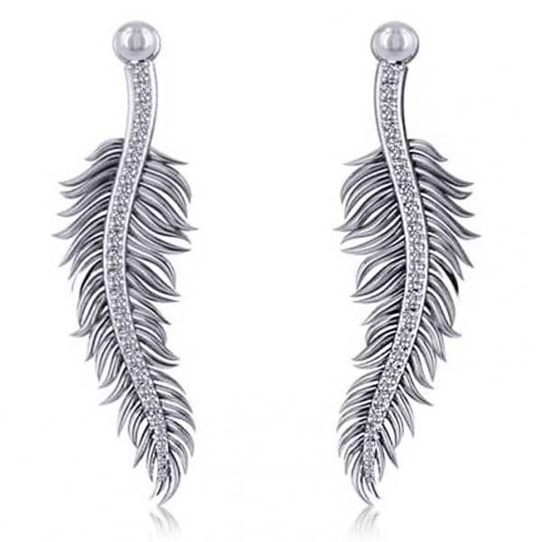 Diamond Feather Fashion Drop Earrings 14k White Gold (0.20ct)
