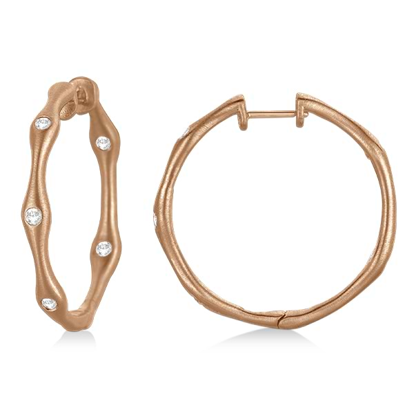 Wavy Round Burnish Set Diamond Hoop Earrings 14K Rose Gold (0.26ct)