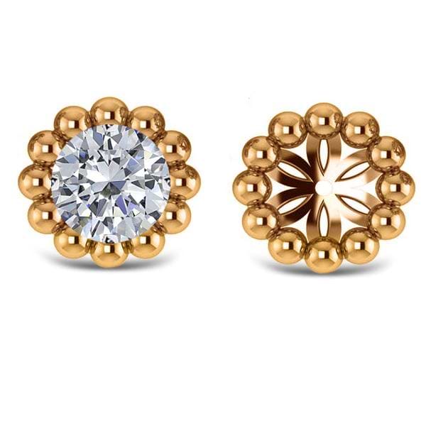 Beaded Round Earring Jackets Plain Metal 14k Yellow Gold