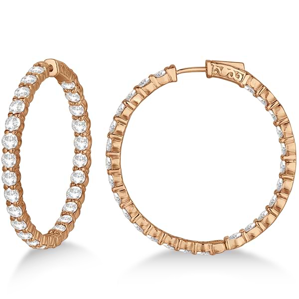 Prong-Set Large Diamond Hoop Earrings 14k Rose Gold (8.01ct)
