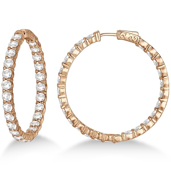 Fancy Prong-Set Large Diamond Hoop Earrings 14k Rose Gold (10.00ct)