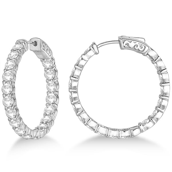 Prong-Set Medium Diamond Hoop Earrings 14k White Gold (5.54ct)