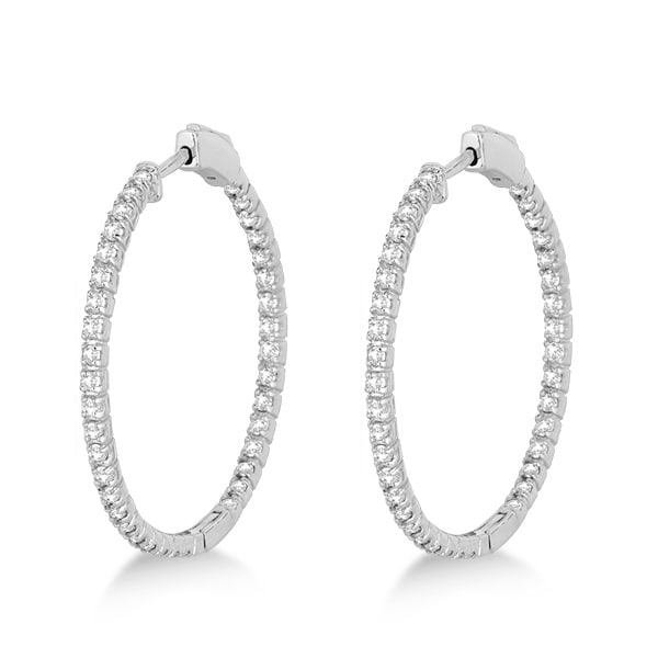 Medium Thin Round Diamond Hoop Earrings 14k White Gold 1.50ct - IE266