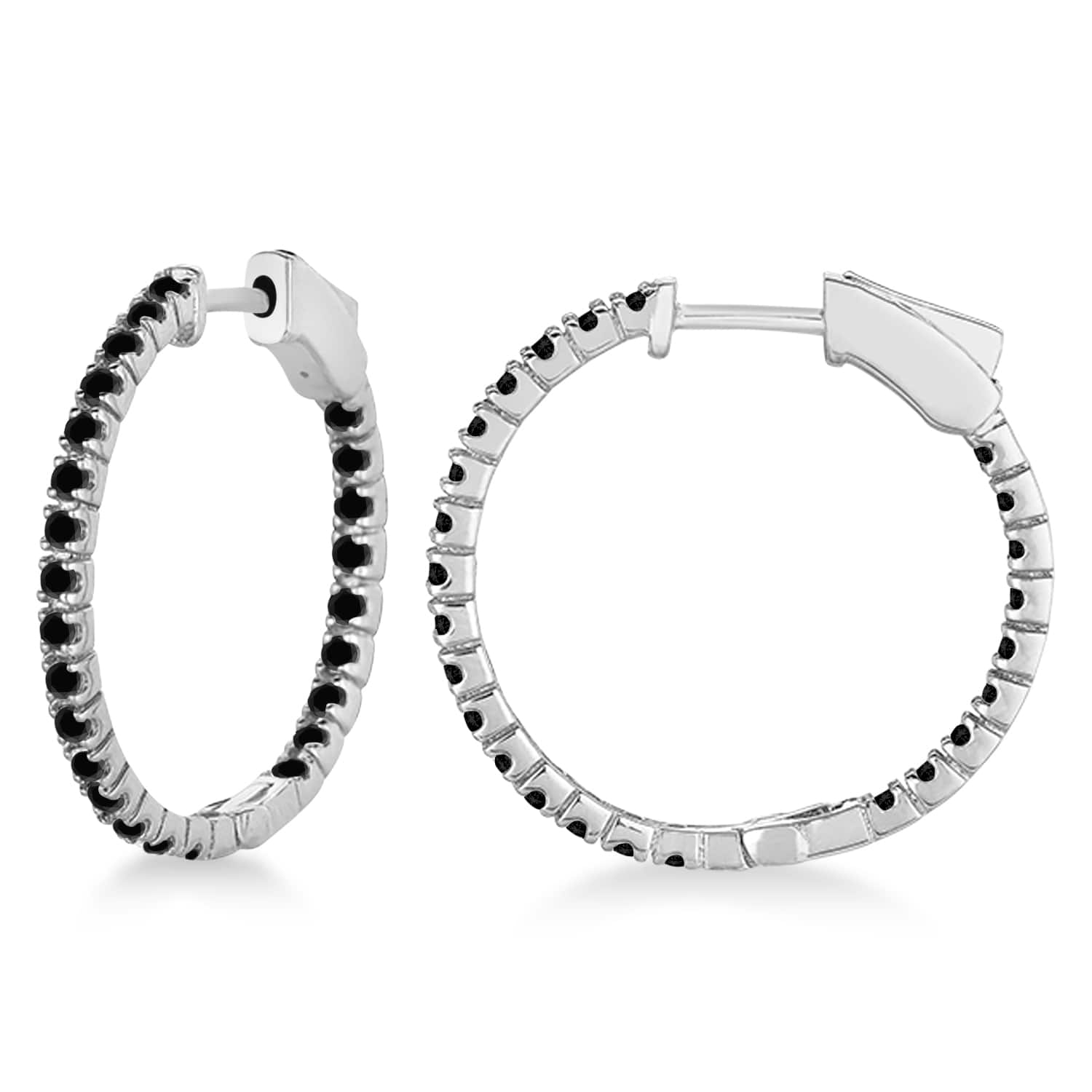 Stylish Small Round Black Diamond Hoop Earrings 14k White Gold (1.00ct)