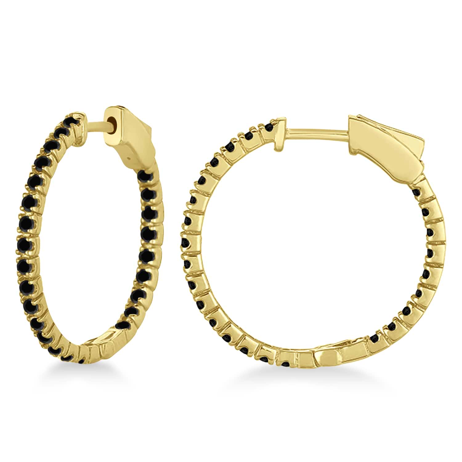 Stylish Small Round Black Diamond Hoop Earrings 14k Yellow Gold (1.00ct)