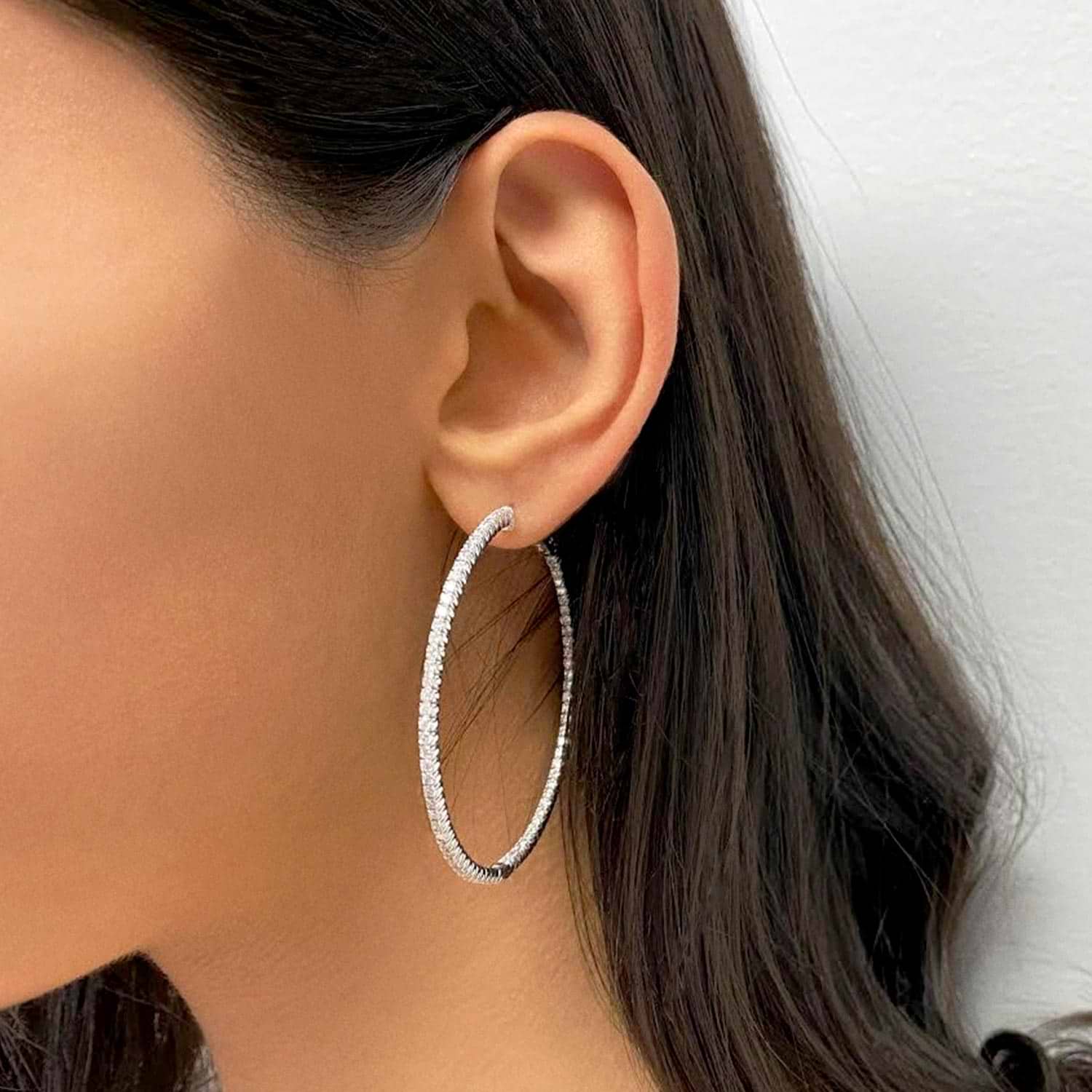 Unique X-Large Diamond Hoop Earrings 14k White Gold (3.00ct)