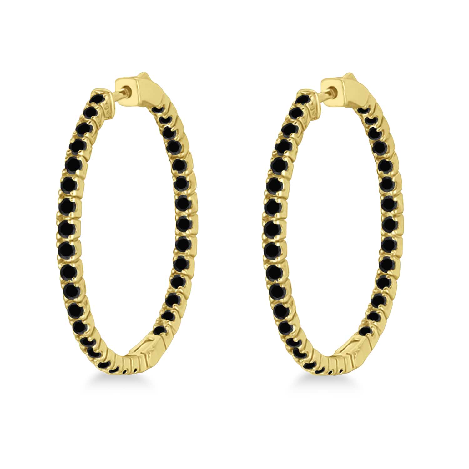 Large Round Black Diamond Hoop Earrings 14k Yellow Gold (2.05ct)