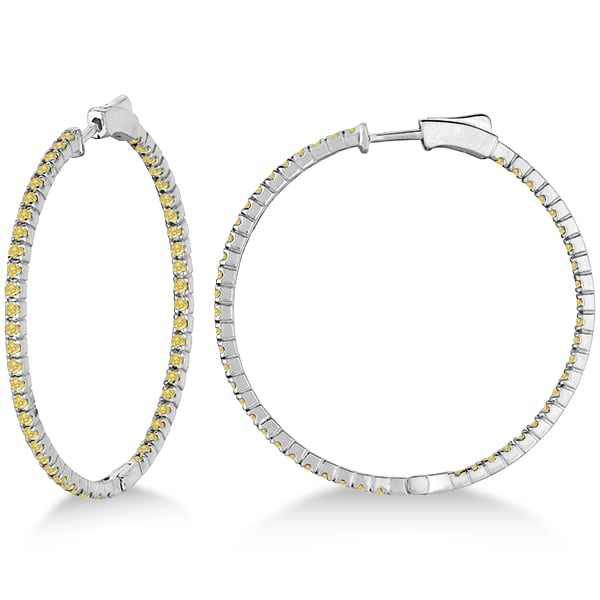 Large Yellow Canary Diamond Hoop Earrings 14k White Gold (2.00ct)