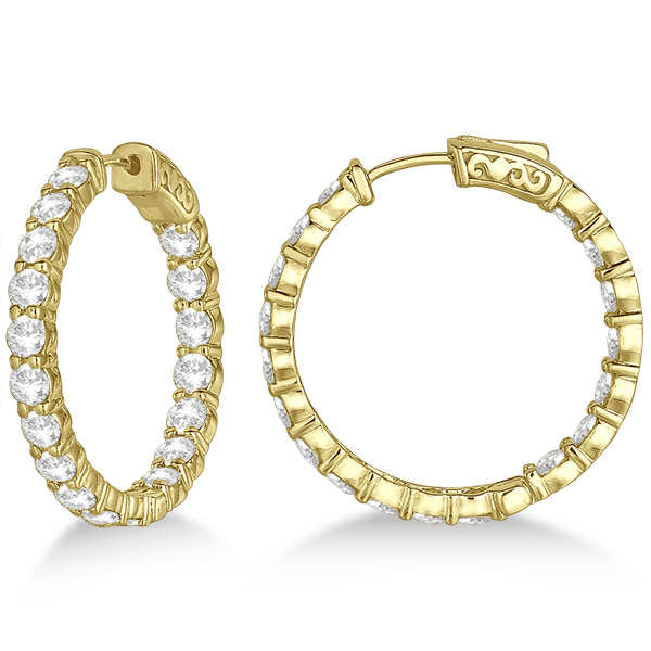 Prong-Set Medium Diamond Hoop Earrings 14k Yellow Gold (5.54ct)