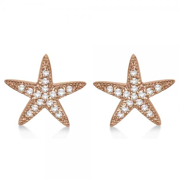 Diamond Starfish Shaped Earrings 14k Rose Gold with Milgrain (0.33ct)