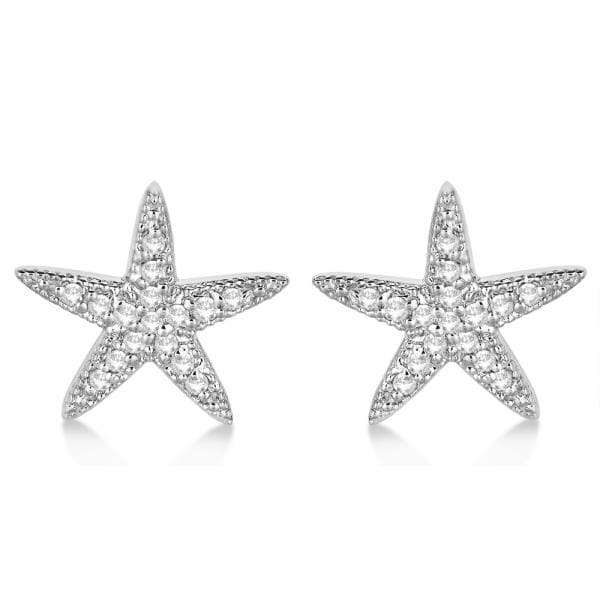 Diamond Starfish Shaped Earrings 14k White Gold with Milgrain (0.33ct)
