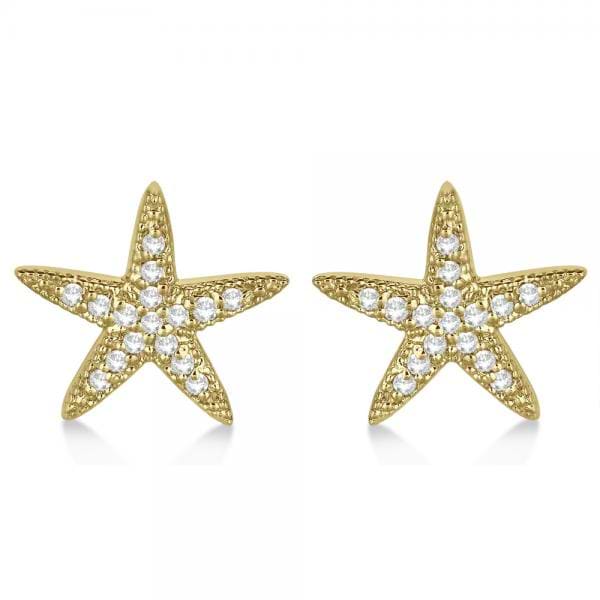 Diamond Starfish Shaped Earrings 14k Yellow Gold Milgrain (0.33ct)