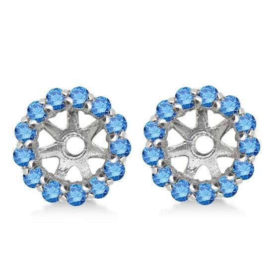 Round Blue Diamond Earring Jackets for 6mm Studs 14K White Gold (0.55ct)