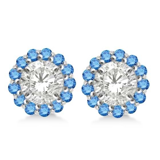 Round Blue Diamond Earring Jackets for 6mm Studs 14K White Gold (0.55ct)