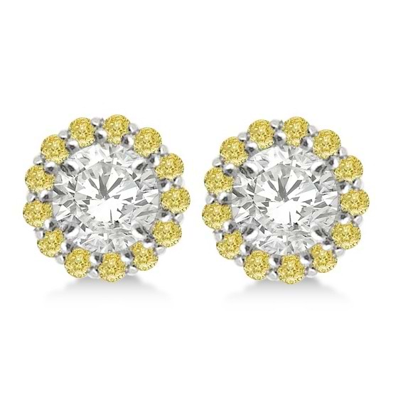 Round Yellow Diamond Earring Jackets for 4mm Studs 14K W. Gold (0.35ct)