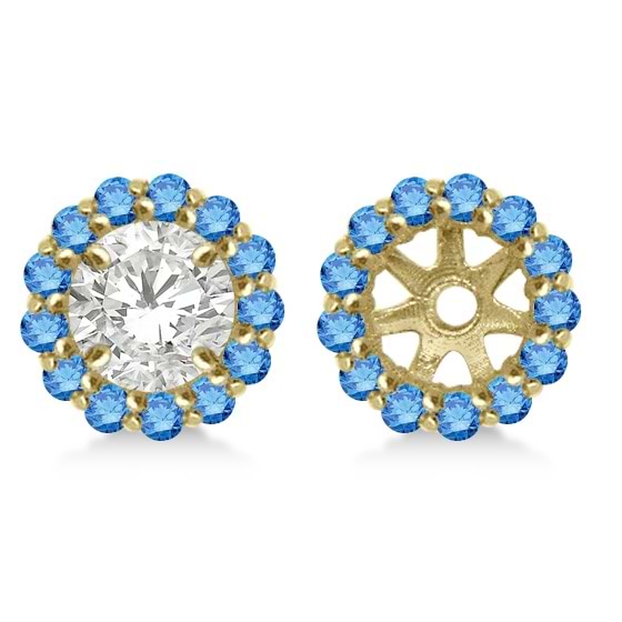 Round Blue Diamond Earring Jackets for 9mm Studs 14K Yellow Gold (0.75ct)