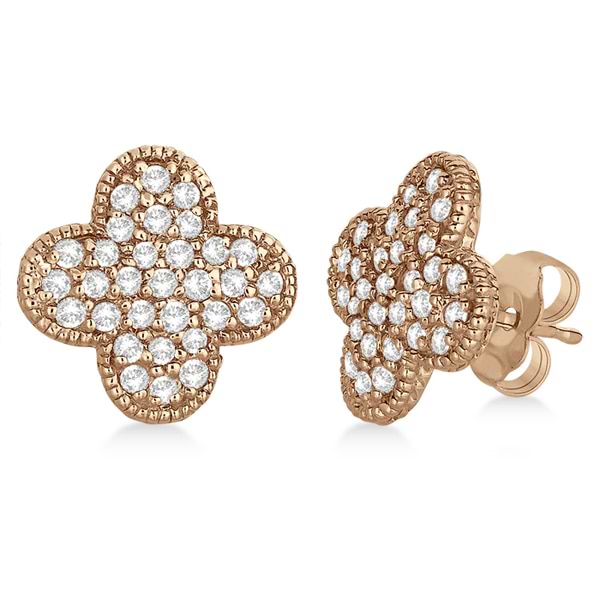 Four Leaf Clover Diamond Stud Earrings 14k Rose Gold (0.75ct)