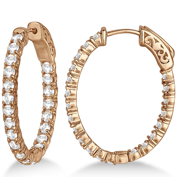 Small Oval-Shaped Diamond Hoop Earrings 14k Rose Gold (2.94ct)