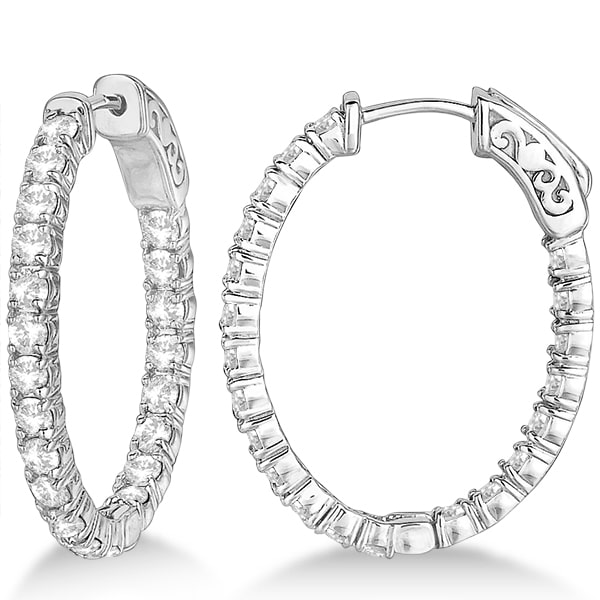 Small Oval-Shaped Diamond Hoop Earrings 14k White Gold (2.94ct)