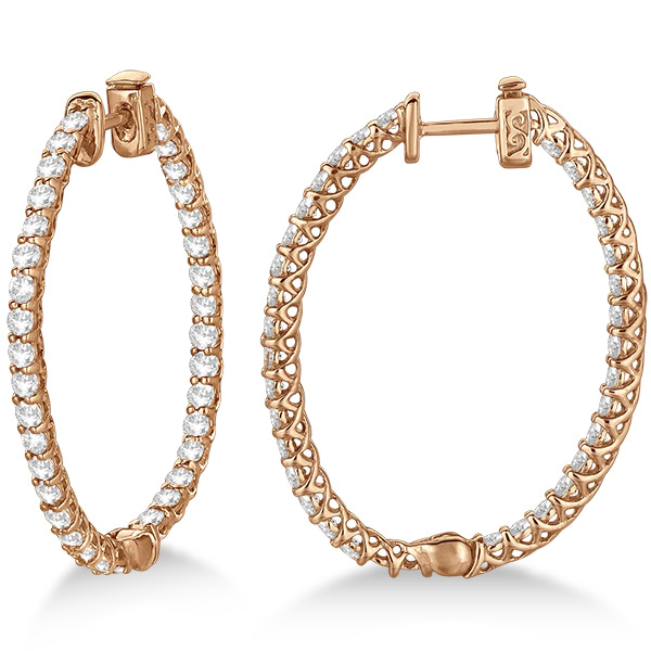 Large Oval-Shaped Diamond Hoop Earrings 14k Rose Gold (3.51ct)