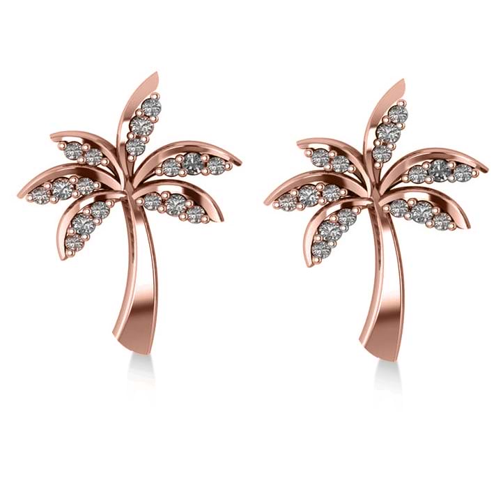 Diamond Palm Tree Summer Earrings 14k Rose Gold (0.20ct)