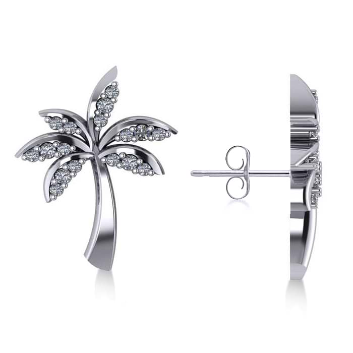 Diamond Palm Tree Summer Earrings 14k White Gold (0.20ct)