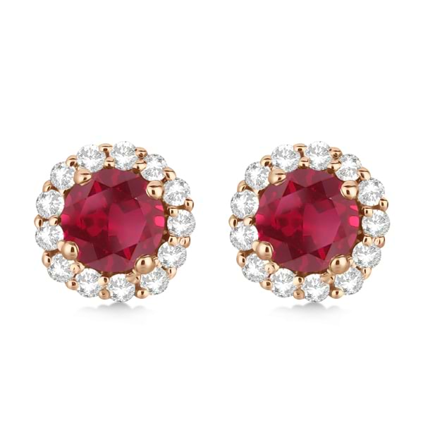Halo Diamond Accented and Ruby Earrings 14K Rose Gold (2.95ct)