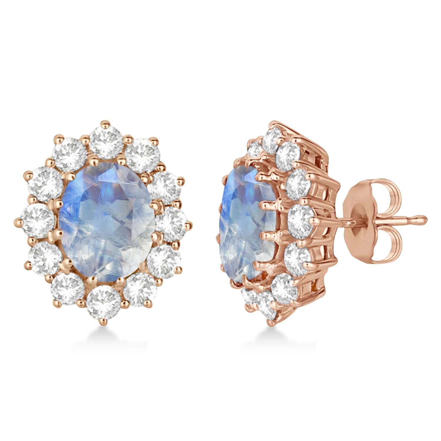 Oval Moonstone and Diamond Earrings 14k Rose Gold (5.50ctw)