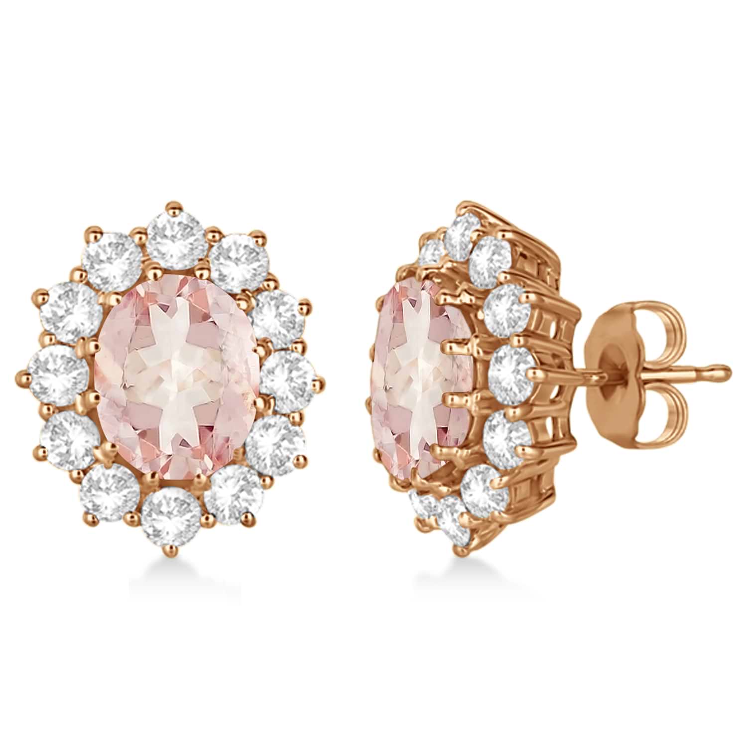 Oval Morganite and Diamond Earrings 14k Rose Gold (7.10ctw)