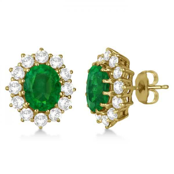 Oval Emerald and Diamond Earrings 18k Yellow Gold (7.10ctw)