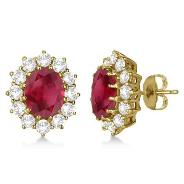 Oval Ruby and Diamond Earrings 18k Yellow Gold (7.10ctw)