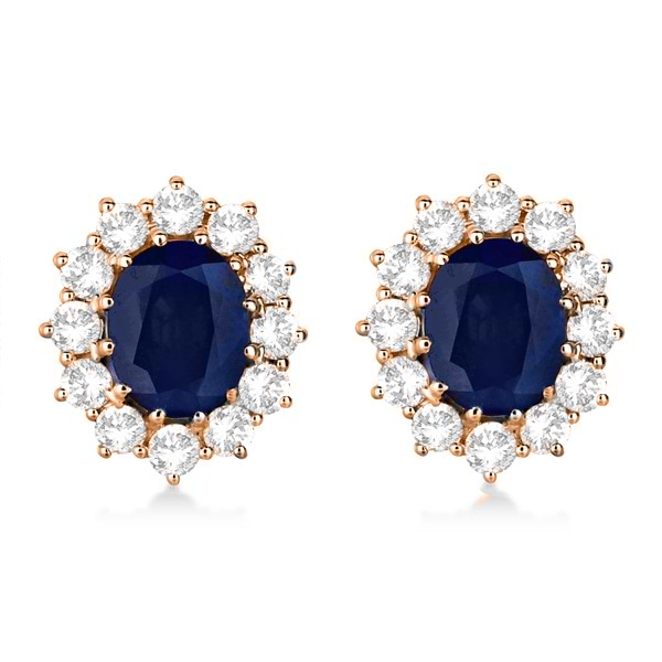 Oval Blue Sapphire and Diamond Earrings 14k Rose Gold (7.10ctw)