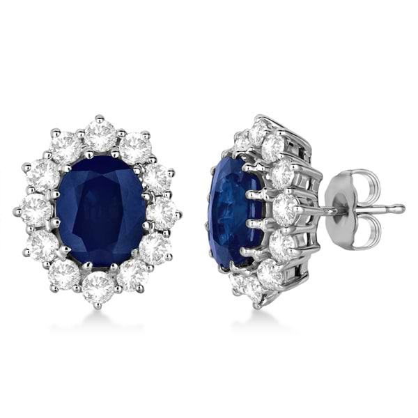 Oval Blue Sapphire and Diamond Earrings 18k White Gold (7.10ctw)