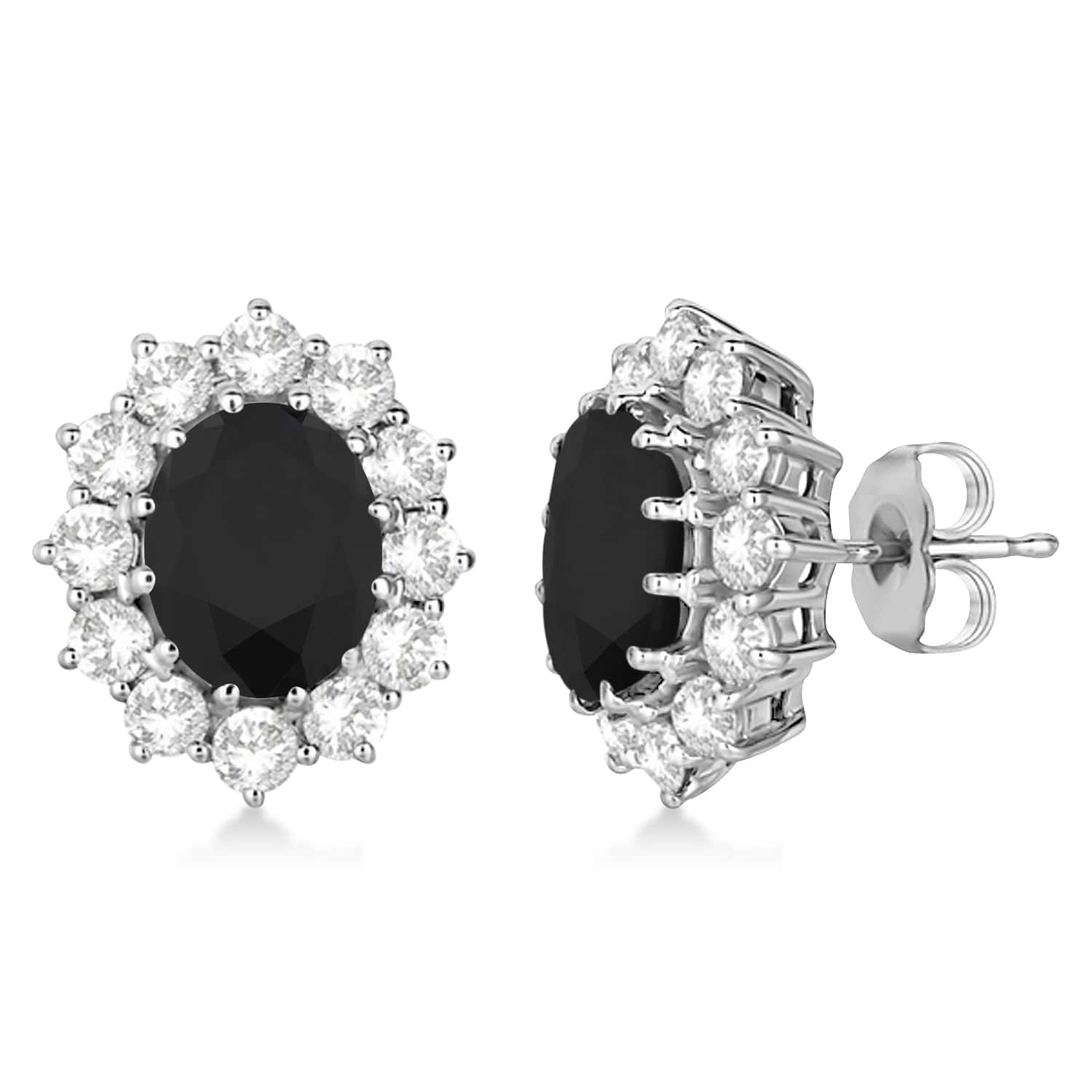 Oval Black and White Diamond Earrings 14k White Gold (5.55ctw)