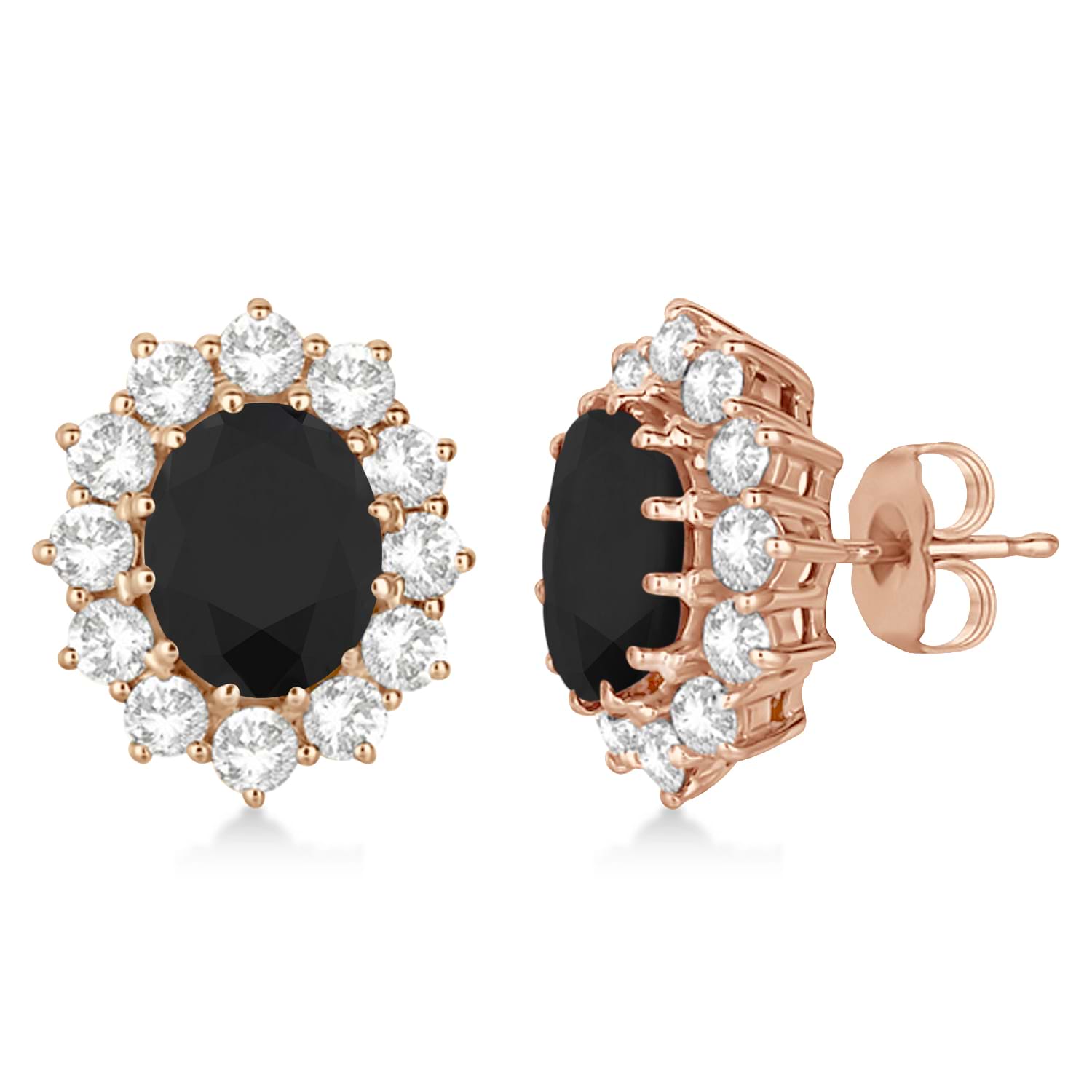Oval Black and White Diamond Earrings 18k Rose Gold (5.55ctw)