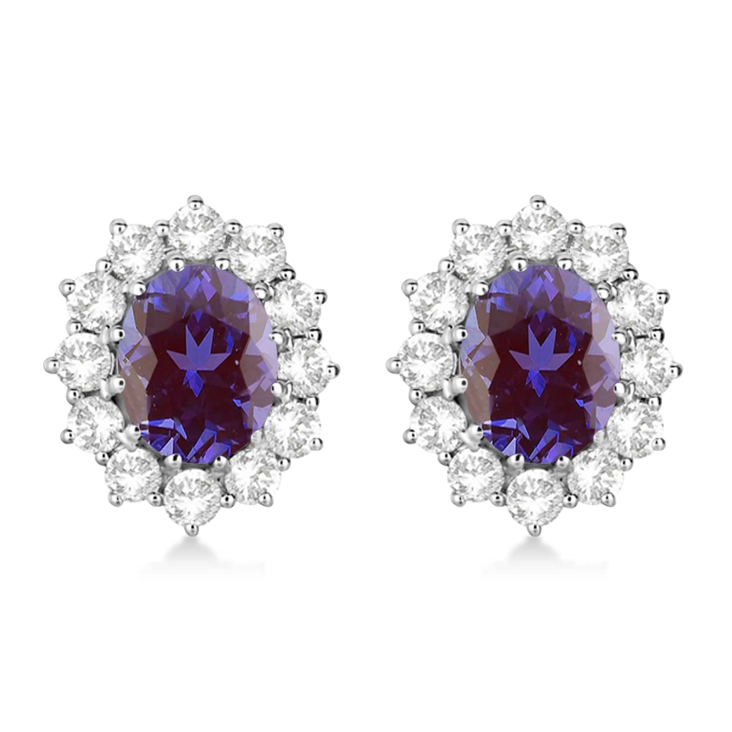 Oval Lab Alexandrite & Diamond Accented Earrings 14k White Gold (7.10ctw)
