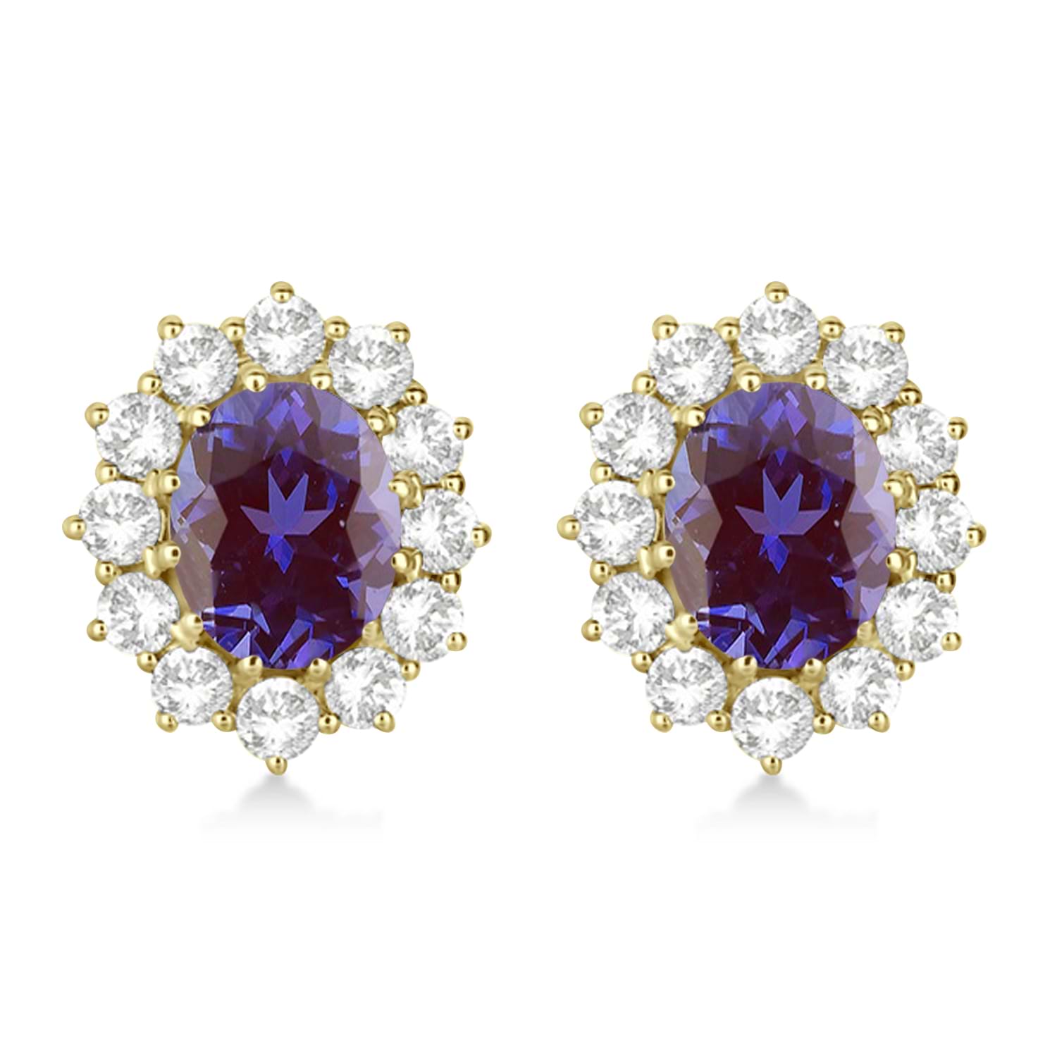 Oval Lab Alexandrite & Diamond Accented Earrings 14k Yellow Gold (7.10ctw)